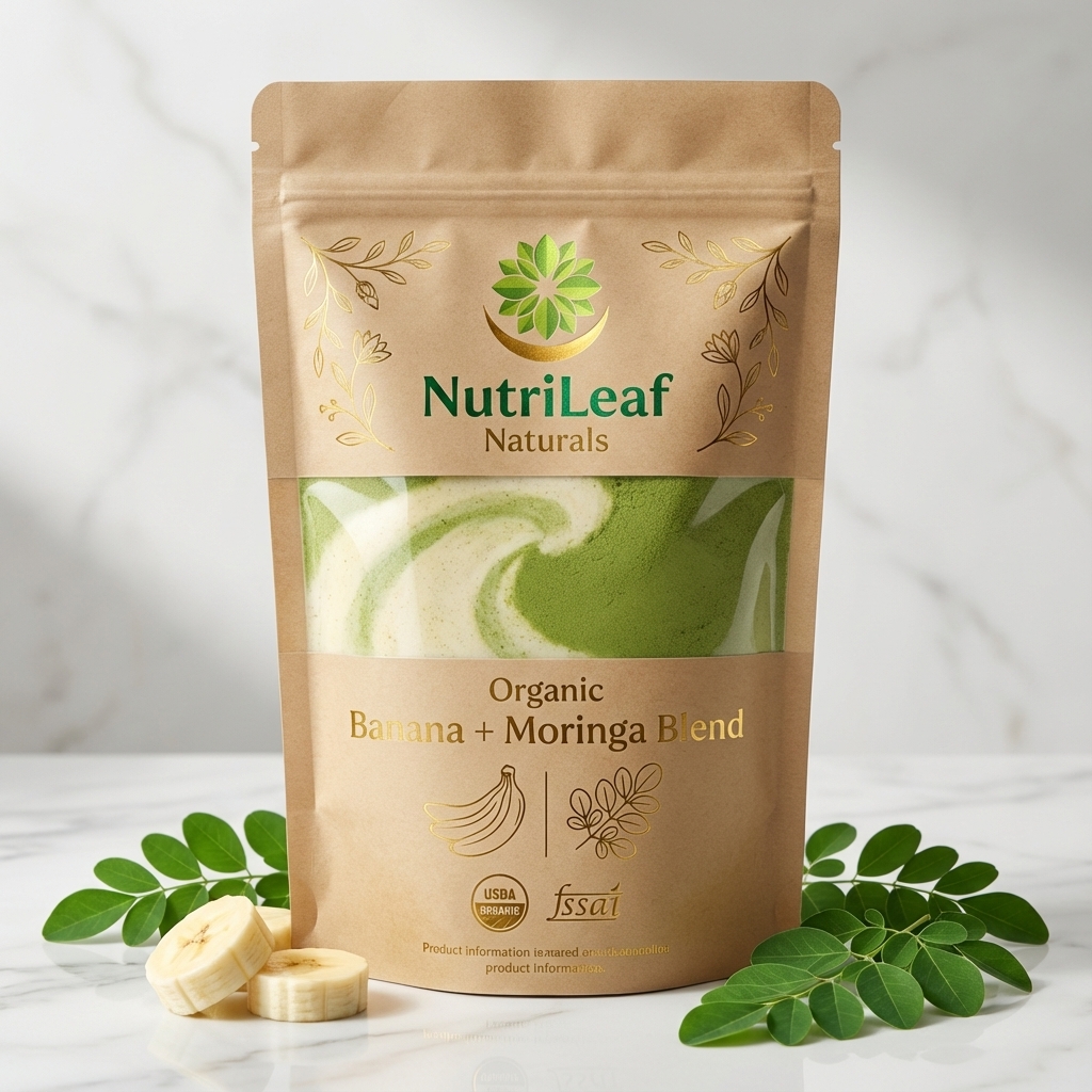 Signature blend of banana and moringa organic powders